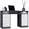 BIURKO ADA 125 CM 4 SZUFLADY DRZWI PÓŁKA POD BLATEM ANTRACYT / BIAŁY MAT