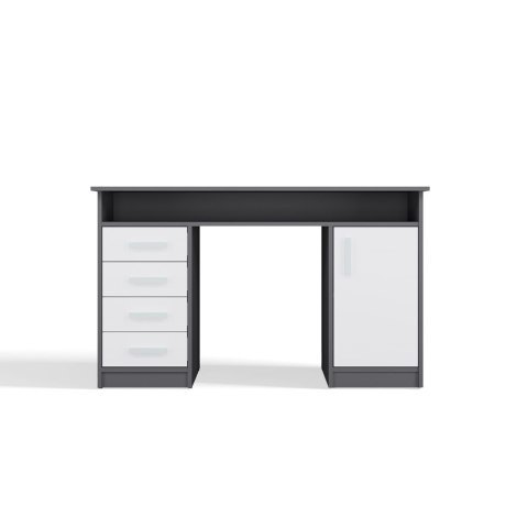 BIURKO ADA 125 CM 4 SZUFLADY DRZWI PÓŁKA POD BLATEM ANTRACYT / BIAŁY MAT