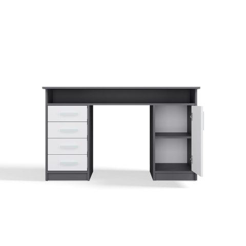 BIURKO ADA 125 CM 4 SZUFLADY DRZWI PÓŁKA POD BLATEM ANTRACYT / BIAŁY MAT