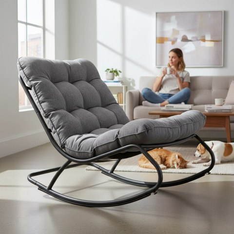 FOTEL BUJANY VIBE OGRODOWY GRUBA PODUSZKA STALOWY CZARNO SZARY