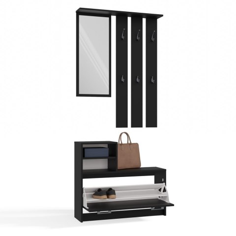 GARDEROBA VERA ZESTAW DO PRZEDPOKOJU WIESZAK Z LUSTREM + SZAFKA NA OBUWIE CZARNY MAT