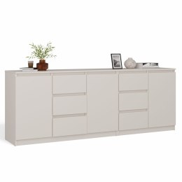 NOWOCZESNA KOMODA COSTA 200CM 6 SZUFLAD 3 DRZWI KOLO KASZMIR