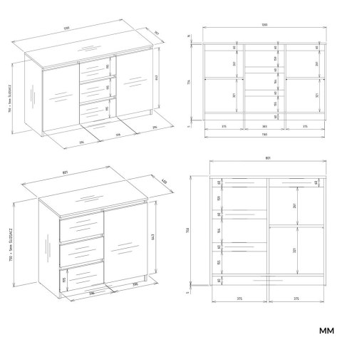 NOWOCZESNA KOMODA COSTA 200CM 6 SZUFLAD 3 DRZWI KOLO KASZMIR