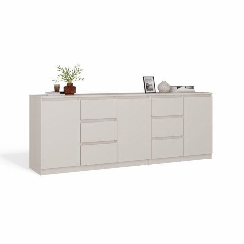 NOWOCZESNA KOMODA COSTA 200CM 6 SZUFLAD 3 DRZWI KOLO KASZMIR