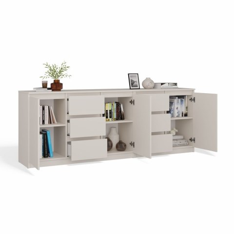 NOWOCZESNA KOMODA COSTA 200CM 6 SZUFLAD 3 DRZWI KOLO KASZMIR