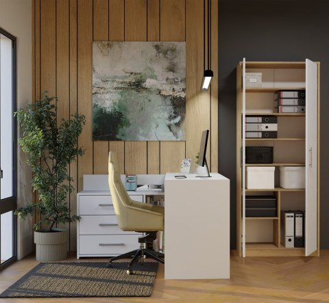 REGAŁ BIUROWY OLIV ZAMYKANY 8 PÓŁEK 2 DRZWI DĄB ARTISAN / BIAŁY MAT