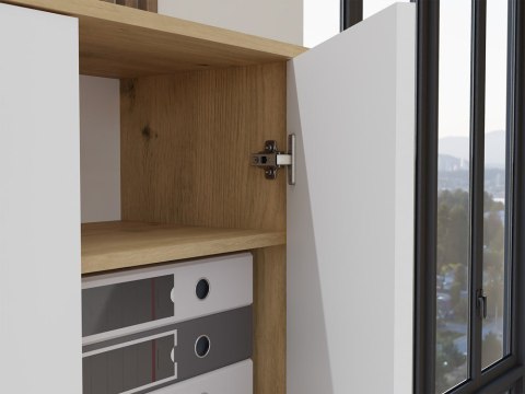 REGAŁ BIUROWY OLIV ZAMYKANY 8 PÓŁEK 2 DRZWI DĄB ARTISAN / BIAŁY MAT