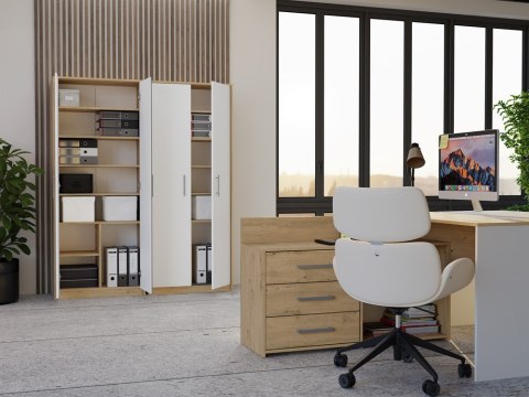 REGAŁ BIUROWY OLIV ZAMYKANY 8 PÓŁEK 2 DRZWI DĄB ARTISAN / BIAŁY MAT