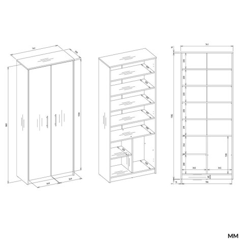 REGAŁ BIUROWY OLIV ZAMYKANY 8 PÓŁEK 2 DRZWI DĄB ARTISAN / BIAŁY MAT