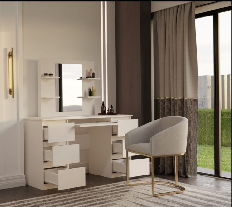 ELEGANCKA TOALETKA KOSMETYCZNA MARINA Z LUSTREM 4 PÓŁKI KOLOR KASZMIR