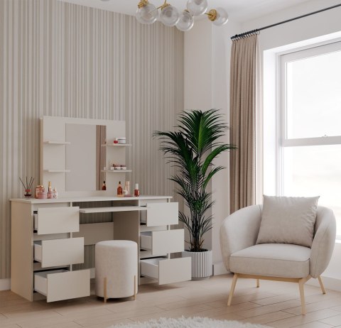 ELEGANCKA TOALETKA KOSMETYCZNA MARINA Z LUSTREM 4 PÓŁKI KOLOR KASZMIR