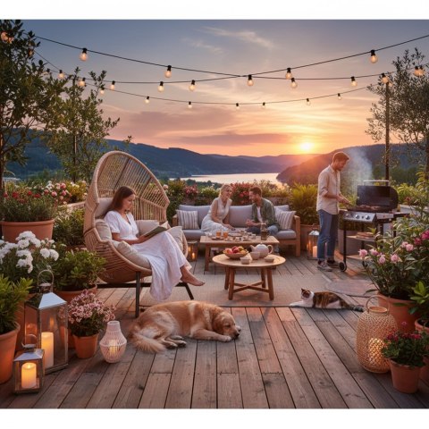 FOTEL RATTANOWY HOLAND OGRODOWY Z PODUSZKĄ STALOWA RAMA BEŻOWY