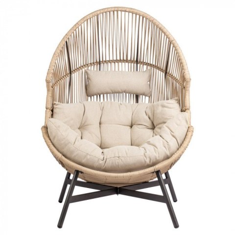 FOTEL RATTANOWY HOLAND OGRODOWY Z PODUSZKĄ STALOWA RAMA BEŻOWY