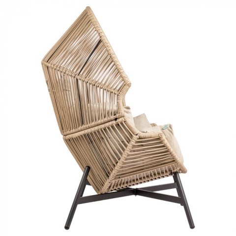FOTEL RATTANOWY HOLAND OGRODOWY Z PODUSZKĄ STALOWA RAMA BEŻOWY