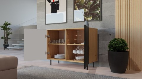 KOMODA KAMA Z RYFLOWANYMI FRONTAMI 2 DRZWI ARTISAN CZARNY