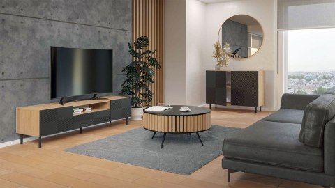 KOMODA KAMA Z RYFLOWANYMI FRONTAMI 2 DRZWI ARTISAN CZARNY