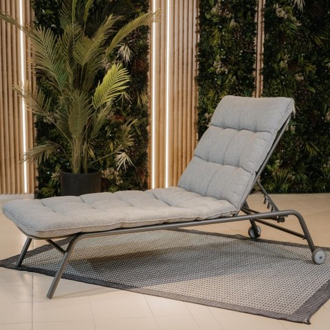 LEŻAK OGRODOWY VIBE PODUSZKA REGULACJA STALOWY STELAŻ CZARNO SZARY