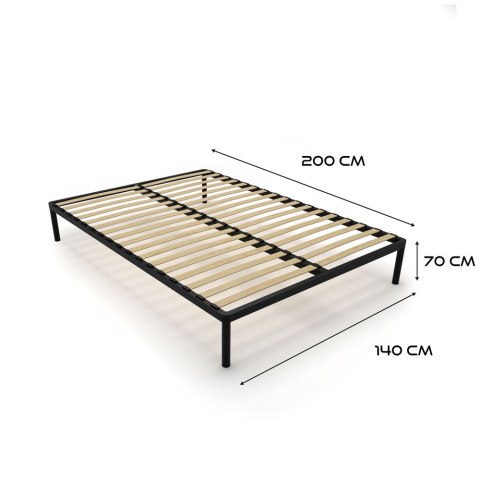 Stelaż Łóżka BED ALU 140x200 Metalowy Drewniane Listwy Nowoczesny CZARNY