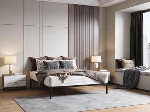Stelaż Łóżka BED ALU 160x200 Metalowy Drewniane Listwy Nowoczesny CZARNY