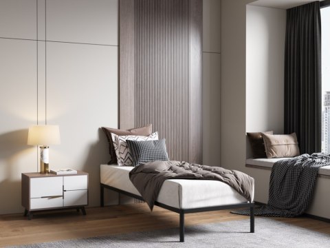 Stelaż Łóżka BED ALU 80x200 Metalowy Drewniane Listwy Nowoczesny CZARNY