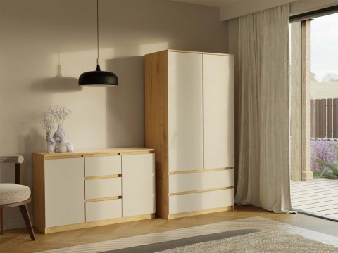 POJEMNA SZAFA MALWA 90CM 2 SZUFLADY DĄB ARTISAN / KASZMIR