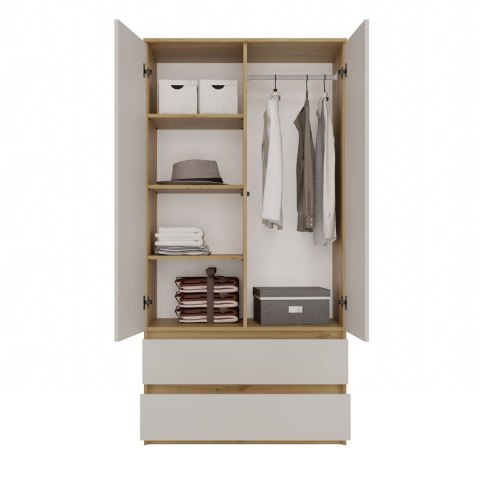 POJEMNA SZAFA MALWA 90CM 2 SZUFLADY DĄB ARTISAN / KASZMIR