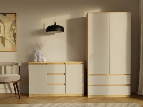 POJEMNA SZAFA MALWA 90CM 2 SZUFLADY DĄB ARTISAN / KASZMIR