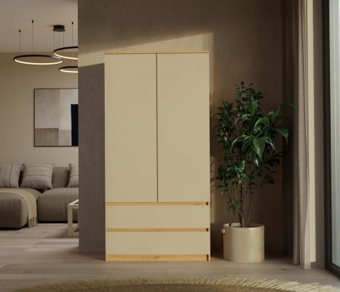 POJEMNA SZAFA MALWA 90CM 2 SZUFLADY DĄB ARTISAN / KASZMIR