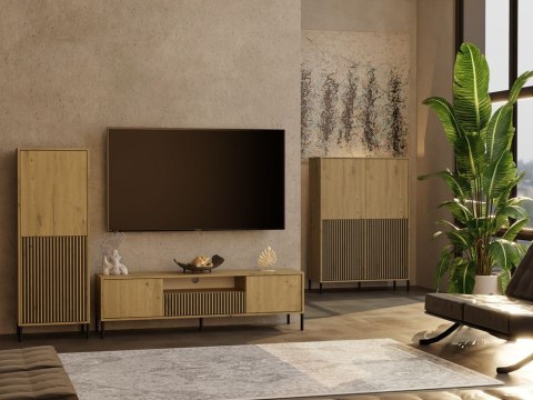 STYLOWA WITRYNA KAMARO 2 DRZWI LAMELE RYFLOWANY FRONT DĄB ARTISAM