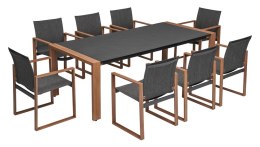 DUŻY ZESTAW MEBLI JADALNIANYCH DUISBURG 8 FOTELI NA TARAS DO OGRODU 8 OSÓB