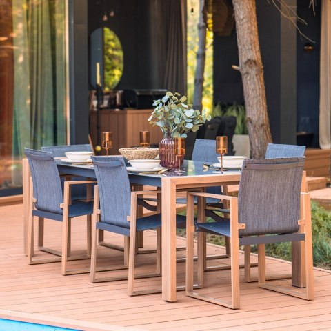 DUŻY ZESTAW MEBLI JADALNIANYCH DUISBURG 8 FOTELI NA TARAS DO OGRODU 8 OSÓB