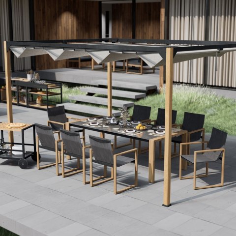 DUŻY ZESTAW MEBLI JADALNIANYCH DUISBURG 8 FOTELI NA TARAS DO OGRODU 8 OSÓB