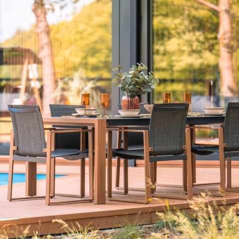 DUŻY ZESTAW MEBLI JADALNIANYCH DUISBURG 8 FOTELI NA TARAS DO OGRODU 8 OSÓB