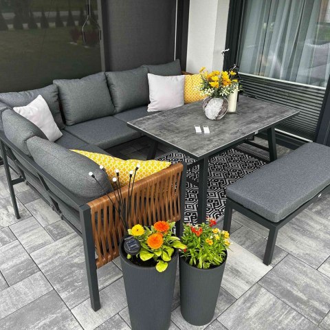 ZESTAW MEBLI OGRODOWYCH JADALNIANYCH TEXAS NAROŻNY 6 OSÓB SOFA STÓŁ ŁAWKA