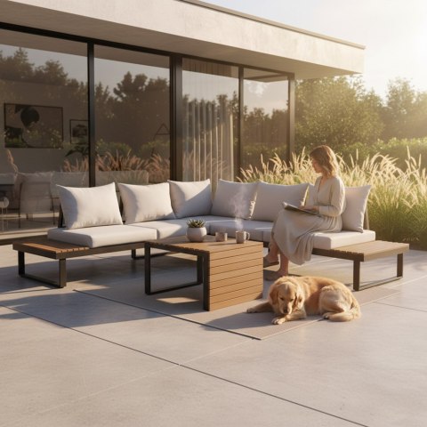 KOMFORTOWY ZESTAW MEBLI OGRODOWYCH MARBELLA STOLIK SOFA NAROŻNIK SZARY