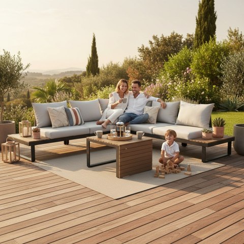 KOMFORTOWY ZESTAW MEBLI OGRODOWYCH MARBELLA STOLIK SOFA NAROŻNIK SZARY