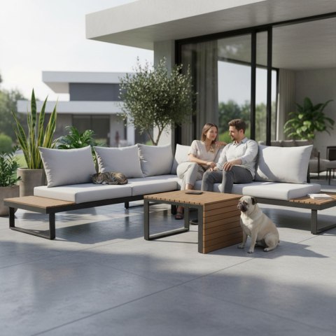 KOMFORTOWY ZESTAW MEBLI OGRODOWYCH MARBELLA STOLIK SOFA NAROŻNIK SZARY