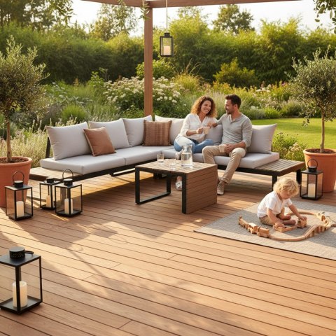 KOMFORTOWY ZESTAW MEBLI OGRODOWYCH MARBELLA STOLIK SOFA NAROŻNIK SZARY