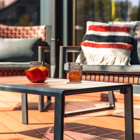 ZESTAW MEBLI OGRODOWYCH TEXAS SOFA 2 FOTELE STOLIK KAWOWY SZARY