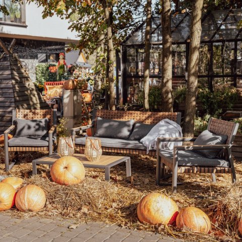 ZESTAW MEBLI OGRODOWYCH TEXAS SOFA 2 FOTELE STOLIK KAWOWY SZARY