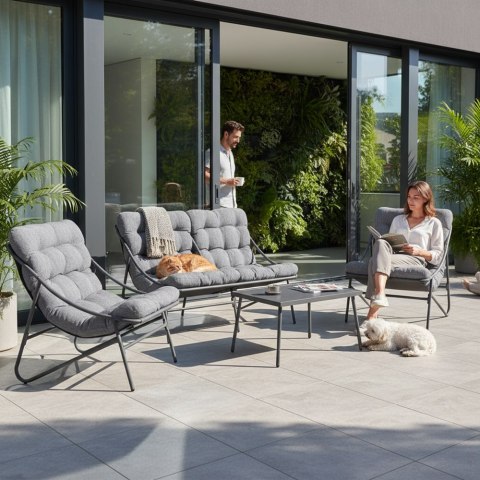 ZESTAW MEBLI OGRODOWYCH VIBE 2 FOTELE SOFA STOLIK KAWOWY SZARY