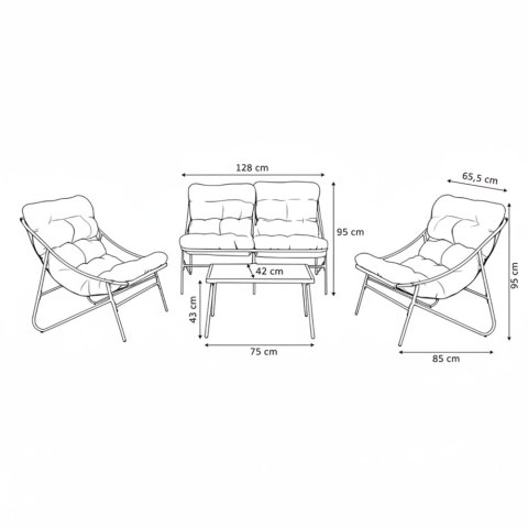 ZESTAW MEBLI OGRODOWYCH VIBE 2 FOTELE SOFA STOLIK KAWOWY SZARY