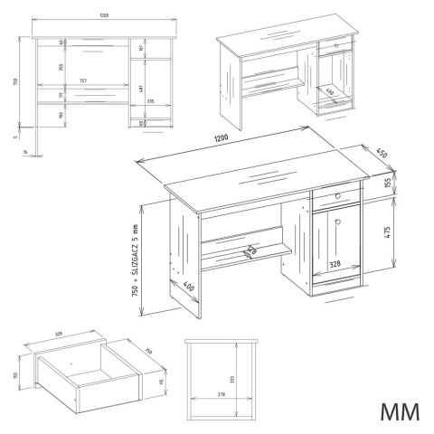 BIURKO KOMPUTEROWE CHESTER Z SZAFKĄ I SZUFLADĄ BIAŁY MAT
