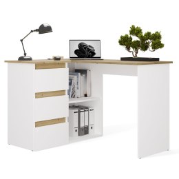 BIURKO KOMPUTEROWE NAROŻNE NICEA LEWE SZUFLADY PÓŁKI DĄB ARTISAN/BIAŁY MAT