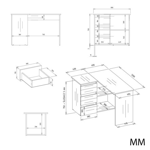 BIURKO KOMPUTEROWE NAROŻNE NICEA LEWE SZUFLADY PÓŁKI DĄB ARTISAN/BIAŁY MAT