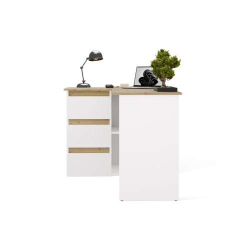 BIURKO KOMPUTEROWE NAROŻNE NICEA LEWE SZUFLADY PÓŁKI DĄB ARTISAN/BIAŁY MAT