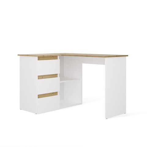 BIURKO KOMPUTEROWE NAROŻNE NICEA LEWE SZUFLADY PÓŁKI DĄB ARTISAN/BIAŁY MAT