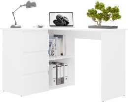 FUNKCJONALNE BIURKO KOMPUTEROWE NAROŻNE NICEA LEWE SZUFLADY PÓŁKI BIAŁY MAT