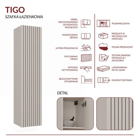 WISZĄCA SZAFKA ŁAZIENKOWA SŁUPEK REGAŁ TIGO RYFLOWANY FRONT KOLOR: KASZMIR