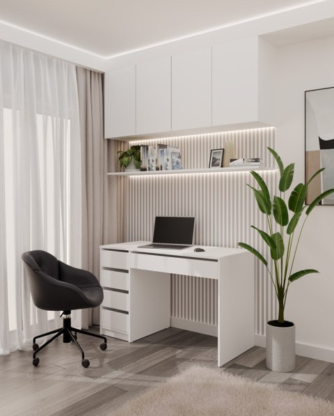 FUNKCJONALNE NOWOCZESNE BIURKO ARTO 120 CM 5 SZUFLAD BIAŁY MAT